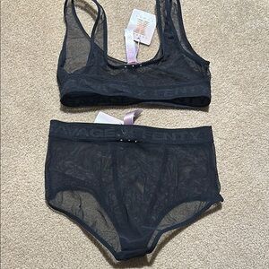 BNWT Savage X Fenty Black Mesh Bralette and Panty Set
